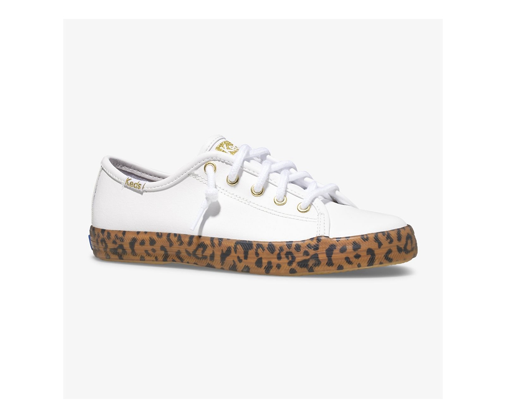 Πανινα Παπουτσια Παιδικα - Keds Kickstart Leopard Foxing - Λευκα - OIRWN6954